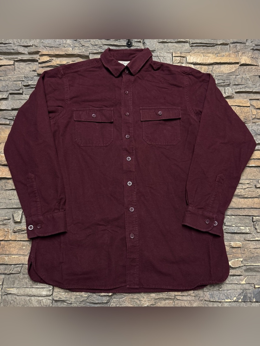 LL Bean Cotton Button Down Shirt Mens Large Tall Maroon Red Casual Traditional